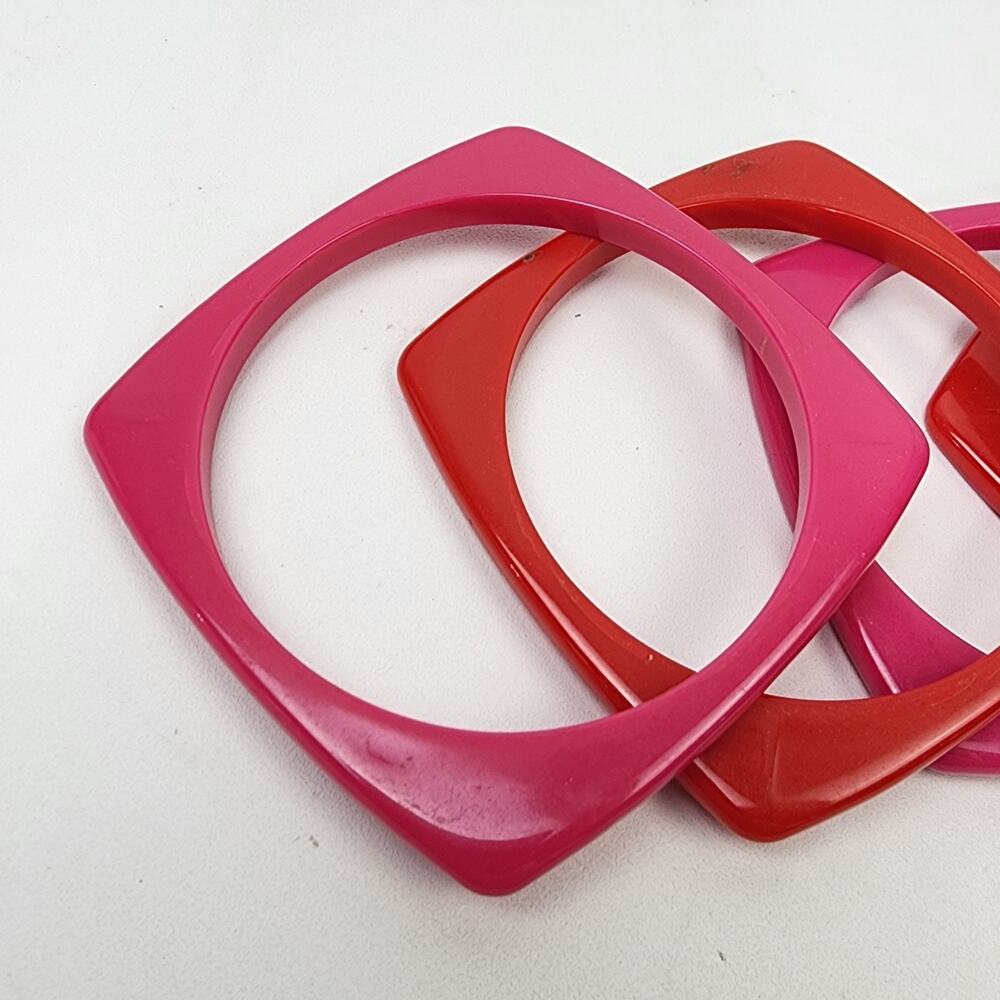 5 Colorful Pink Red Bangle Bracelets Stackable Square - Picture 2 of 6